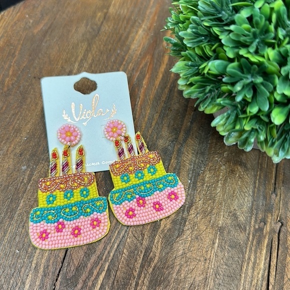 Jewelry - BIRTHDAY Cake Beaded Statement Earrings